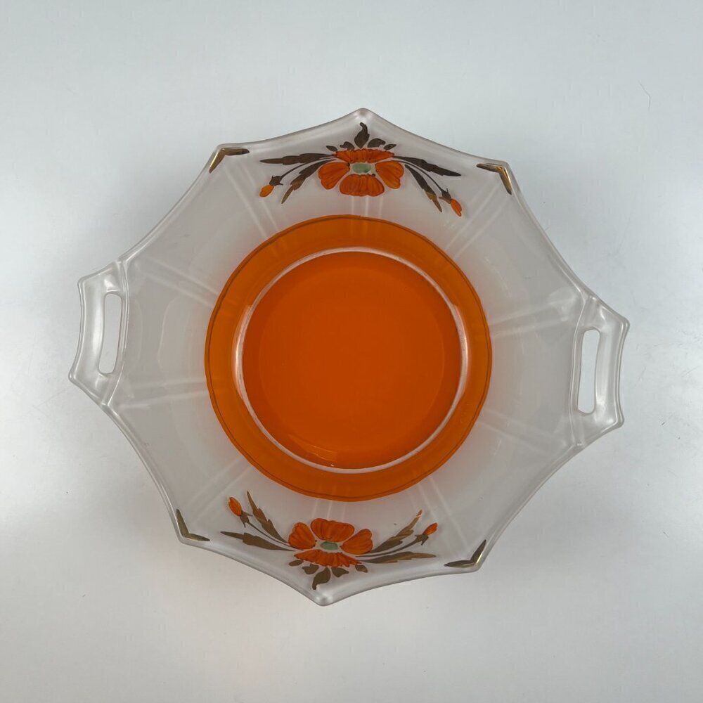 Art Deco handle serving bowl and plate octogonal 30s dish inverted orange paint - Picture 2 of 14